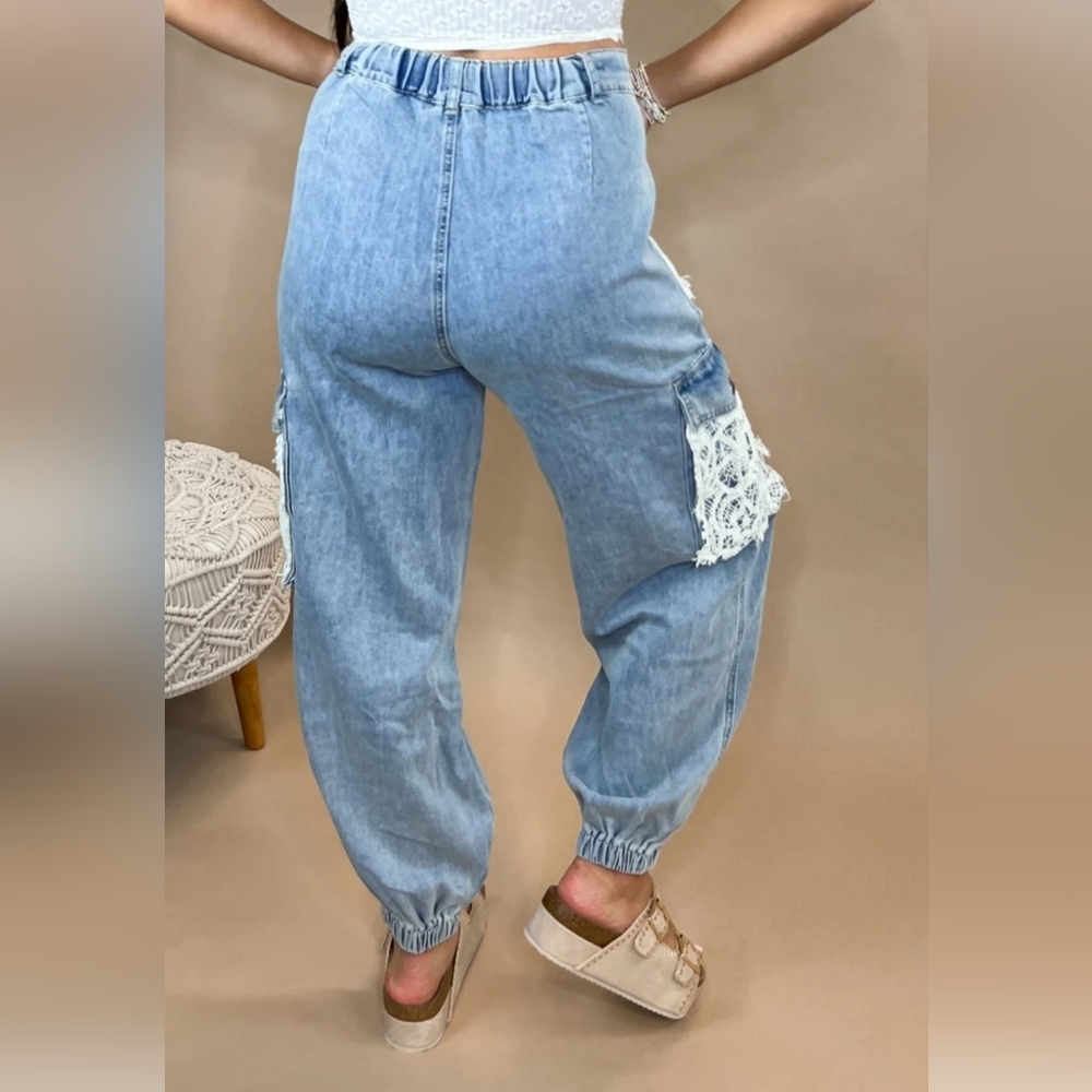 POL Carefree Blue Denim Joggers. NWOT SZ S - Picture 5 of 7